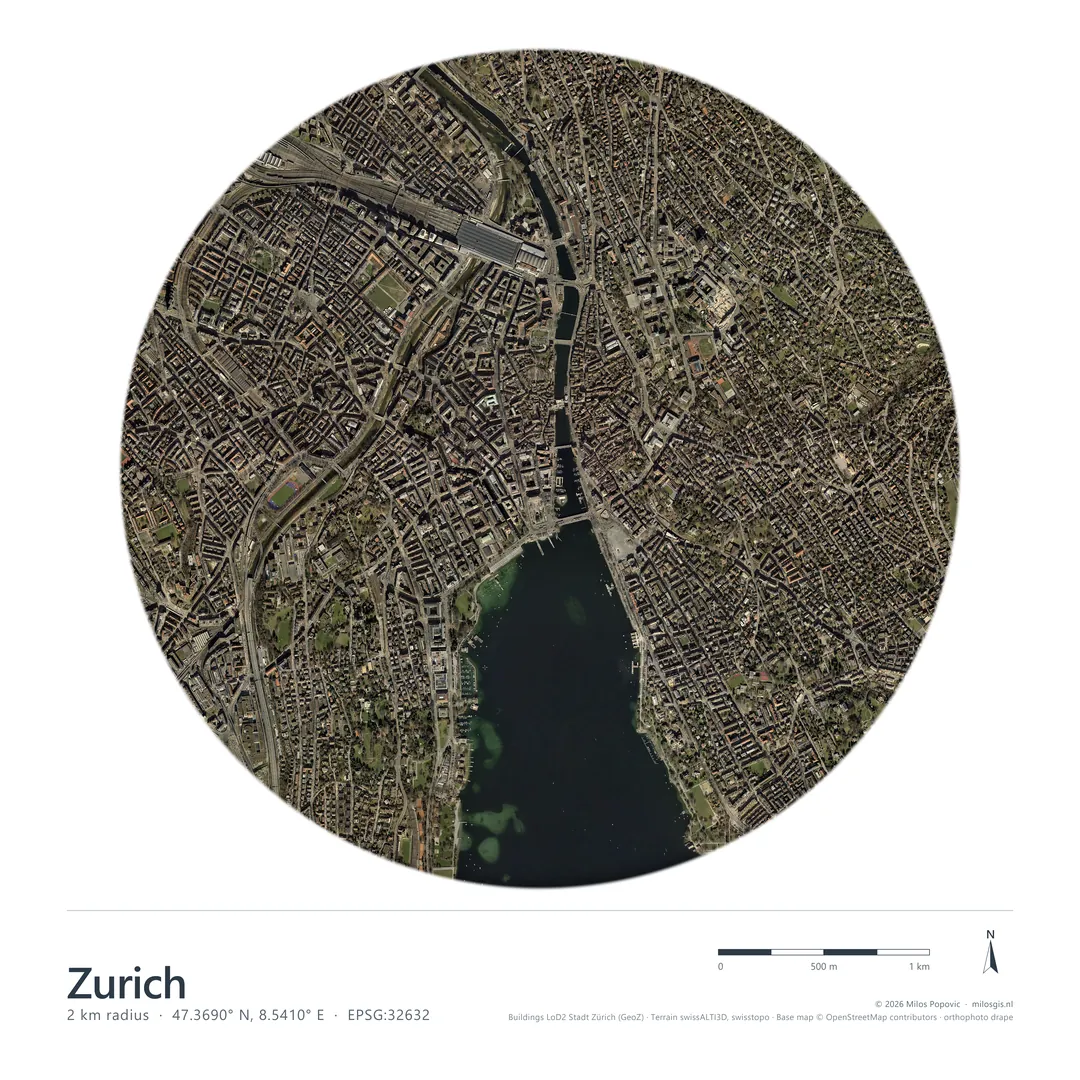 Zurich, City in 3D orthophoto